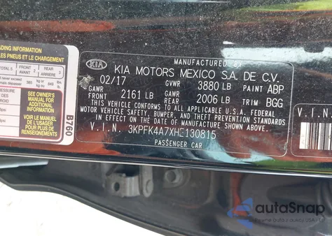 2017 Kia Forte Lx z USA, uszkodzony, nr VIN 3KPFK4A7XHE130815